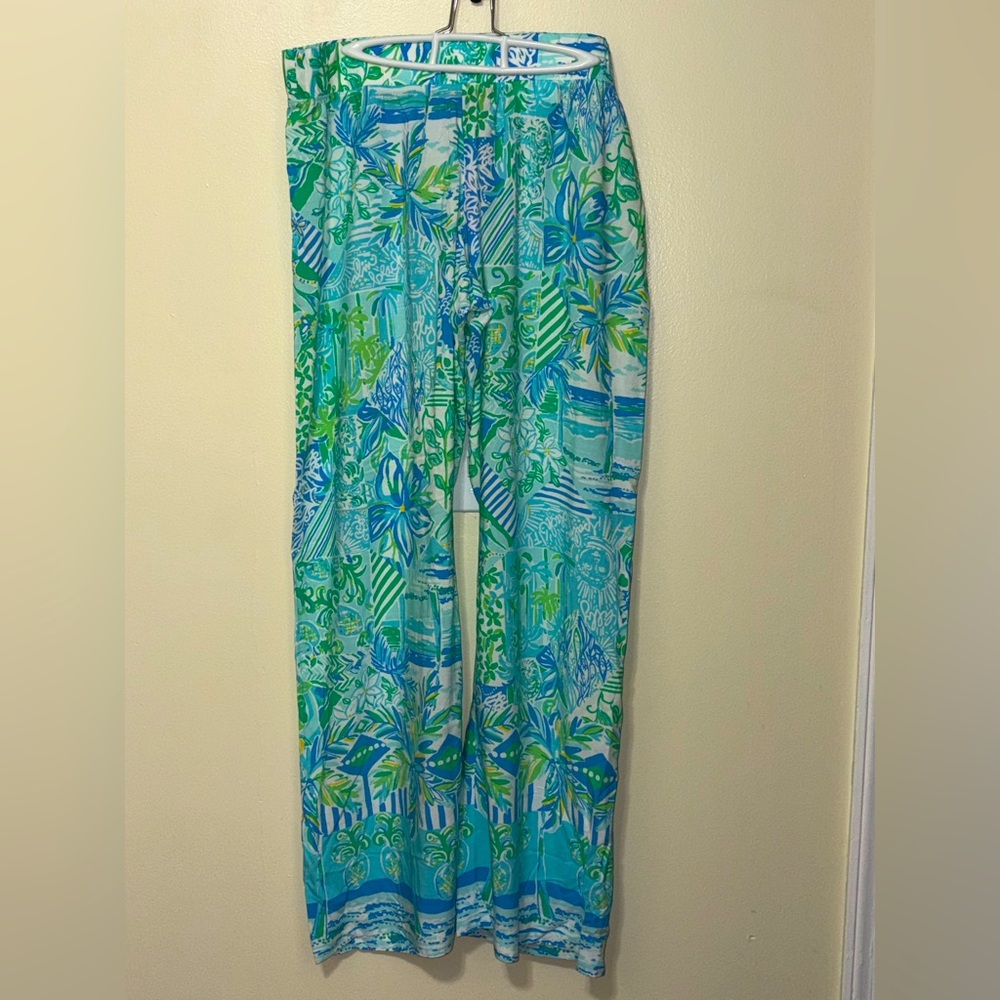LILLY PULITZER Whisper Blue Green Bal Harbour Mid-Rise Palazzo Pants Large NWT - Picture 6 of 15